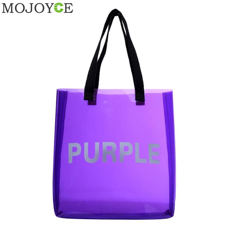 Transparante Vrouwen Boodschappentas Draagbare Holografische Geleizak PVC Clear Strand Tote Bag Vrouwen Schouder Strand Reizen Handtassen: Paars