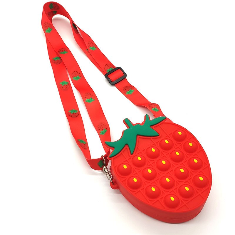 Popo fidget toy popper sensory popet silikon push bubble schreibwaren aufbewahrungsbeutel popite poppit dekompressions-münzbeutel: Erdbeere