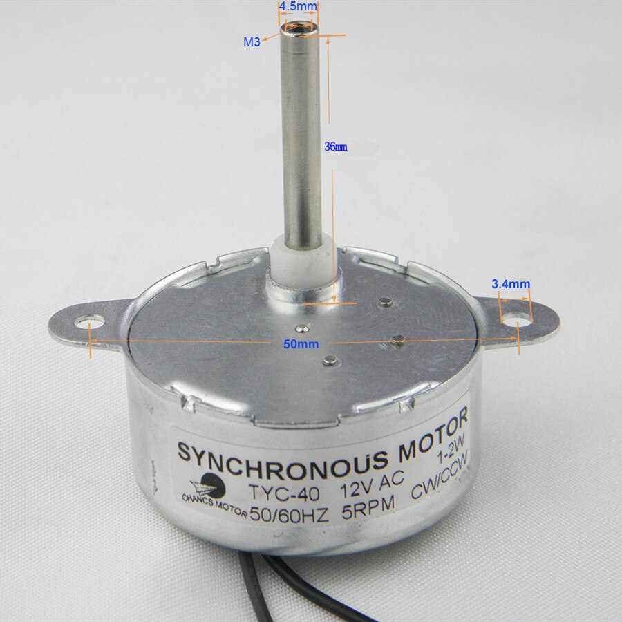 Synchronous Motor TYC-40 AC 12V 5RPM Inner-Screw Shaft Length 33mm for Decoration