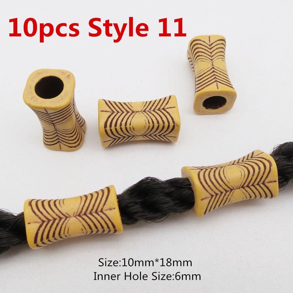 10 stk hår smykker flet ringe dekorationsvedhæng dreadlocks skæg perler ringe imiteret træ plastik perler tilbehør: 10 stk stil 11