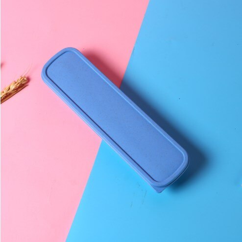 Fork Spoon Box with Lid Wheat Straw Cutlery Box Portable Tableware Cutlery Box Dinner Set Travel Packaging Storage Box Table Set: A-Blue