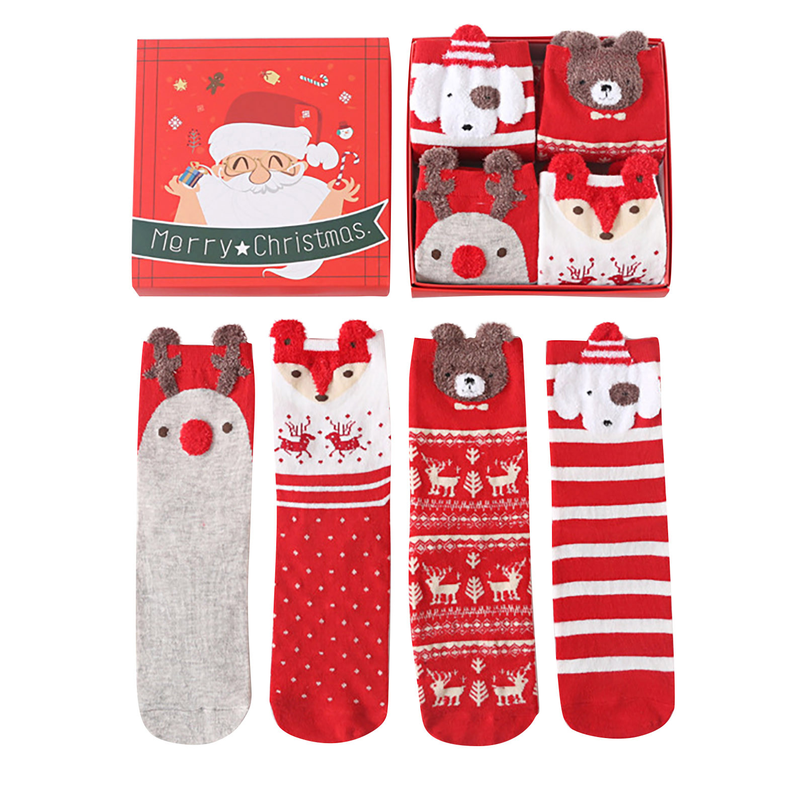4 Paires Chaussettes Noël - Coton Femme Mi-mollet - Cartoon Décoratif - Hiver Festif: Transparent