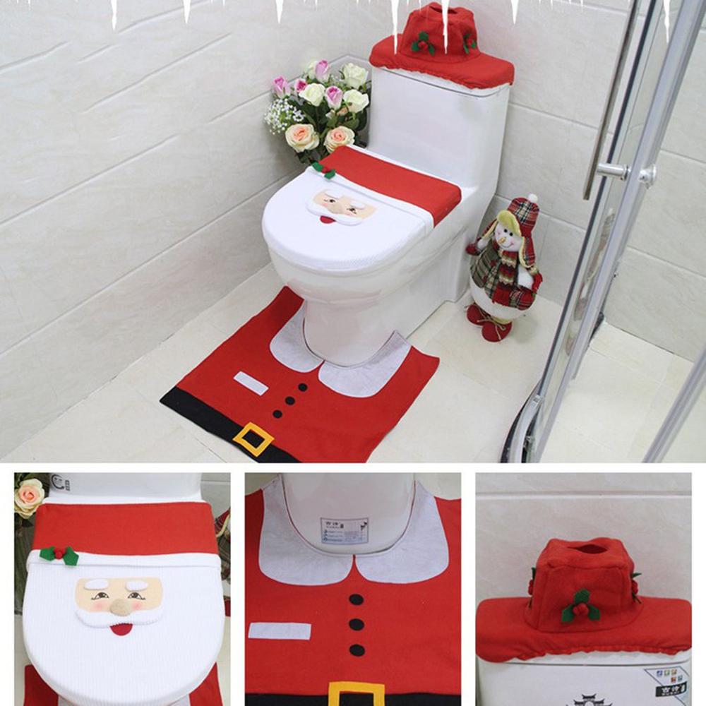 3PCS Christmas Toilet Seat Cover Foot Pad Water Tank Cover WC Bathroom Accessories Year Christmas Decoration For Home