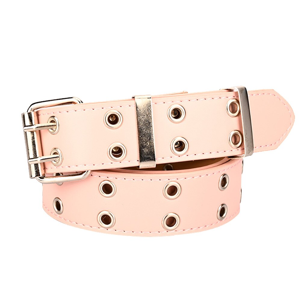 Women Punk Chain Belt Adjustable Double Row Hole Eyelet Waistband with Eyelet Chain Decorative Belts