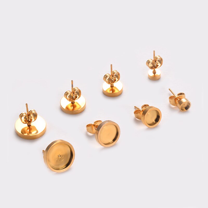 20 pièces en acier inoxydable socle blanc plateau rond Cabochon réglage poste boucles d'oreilles idéal pour 4/6/8/10mm Cabochon boucle d'oreille bijoux à bricoler soi-même