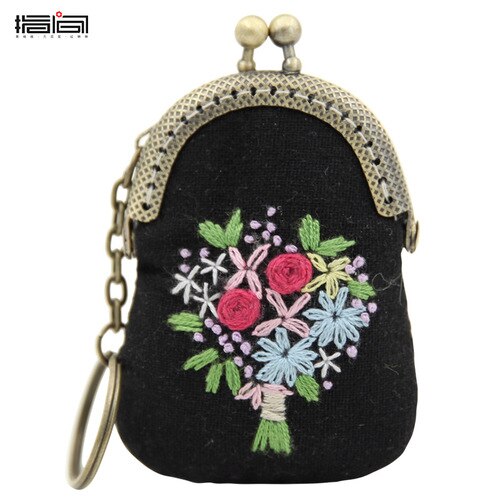 Embroidery Purse Making Kits Purse Frame Kiss Clasp Lovely Fowers Sewing Stitching Handmade Purse Girl: 2