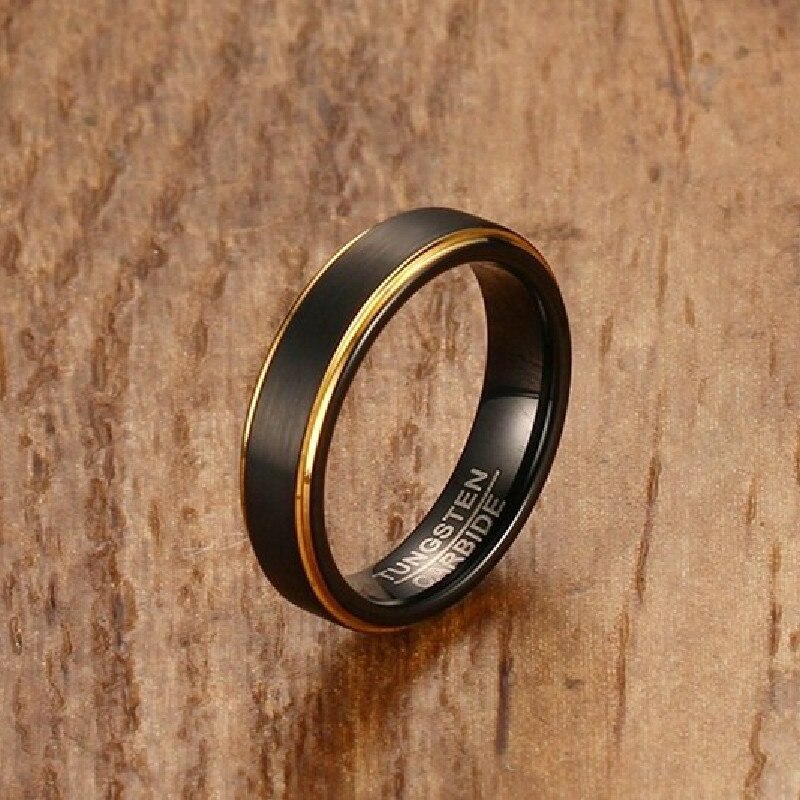 Tungsten Steel Ring Men's Tungsten Steel Brushed Black Gold Ring Jewelry: 8