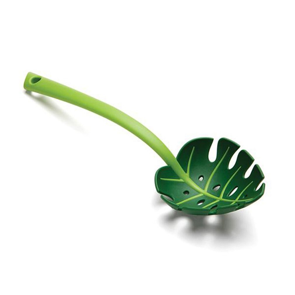 Green Monstera Leaf Colander Multifunctional Long-Handled Spaghetti Slotted Serving Spoon Salad Slotted Spoon For Home Kitchen
