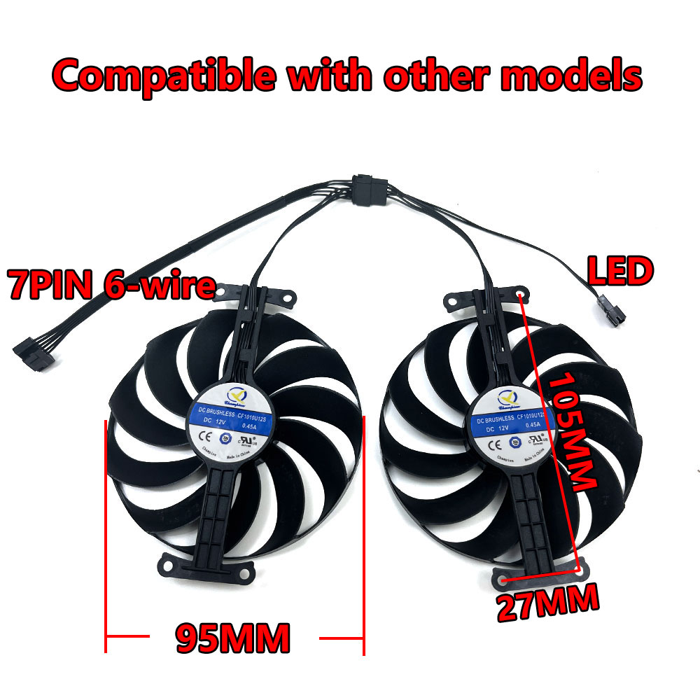 1SET 7PIN 95MM DUAL-RTX 3060TI-O8G-V2 GPU Fan，For ASUS Dual GeForce RTX 3070、RTX 3060 TI-O8G-V2 Graphics card cooling fan: Gold