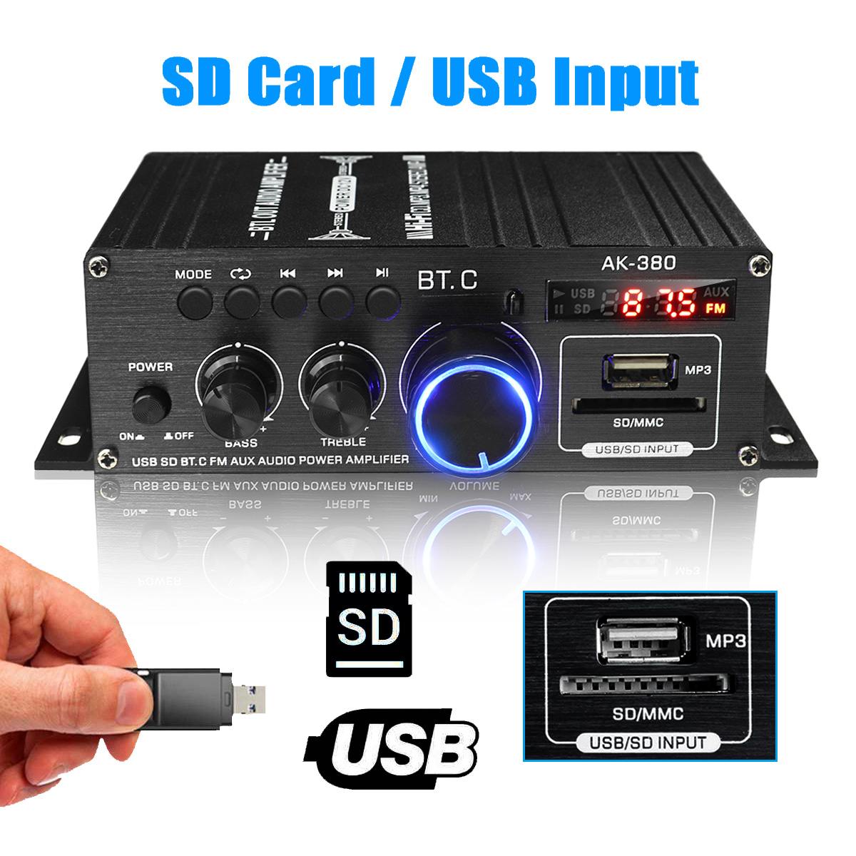 Ak380/ak370/ak170 800w tehovahvistin audio karaoke kotiteatteri vahvistin 2 kanavainen bluetooth luokan d vahvistin usb sd aux
