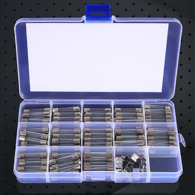 130pcs 13 sizes Quick Blow Glass Tube Fuse Assorted Kit 6x30mm 250V Fast-blow Glass Tube Fuses kit with 10pc Fuses Seat
