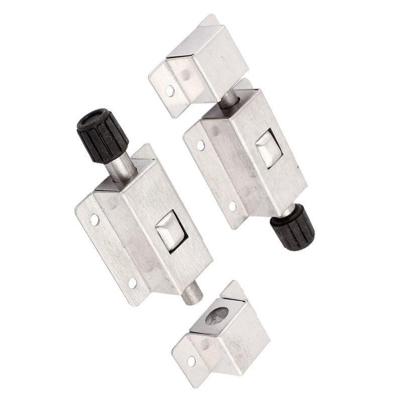Door safety push button spring-loaded automatic lock closure bolt 2pcs