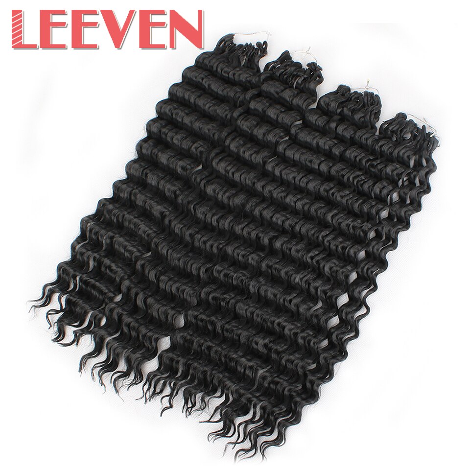 Leeven 18''75g/pack Black Deep Wave Hair Synthetic Braiding Bundles Hair Extension Crochet Braids Hair For Women