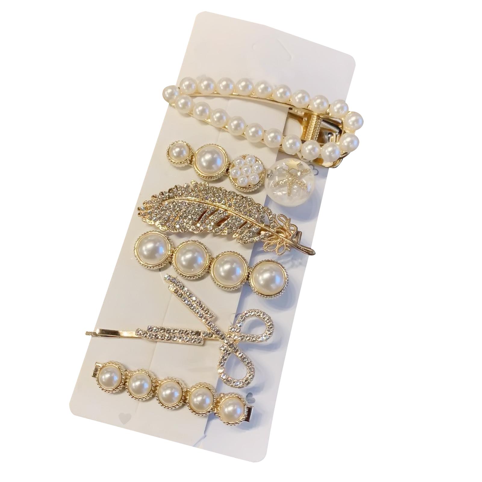 6Pcs/Set Feather Scissors Pearl Alloy Hairpin Hair Jewelry Handmade Styling For Women Wedding Accessories