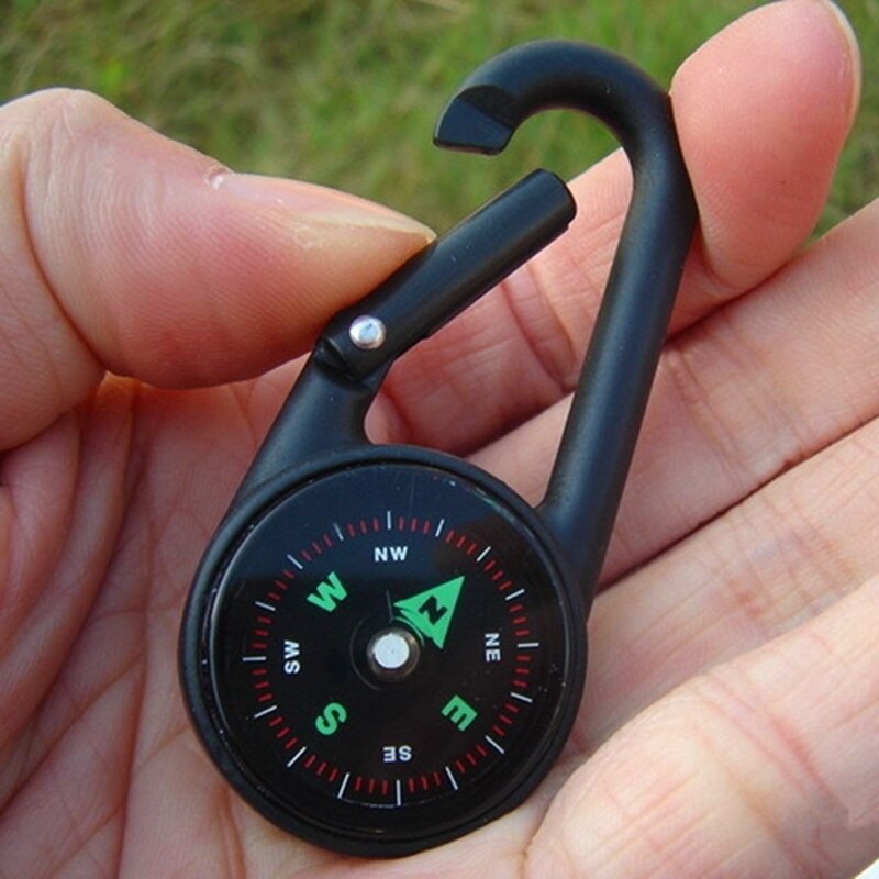 Multifunctionele Smart Wandelen Metalen Plastic Karabijnhaak Mini Kompas Thermometer Sleutelhanger (Willekeurige Kleur)