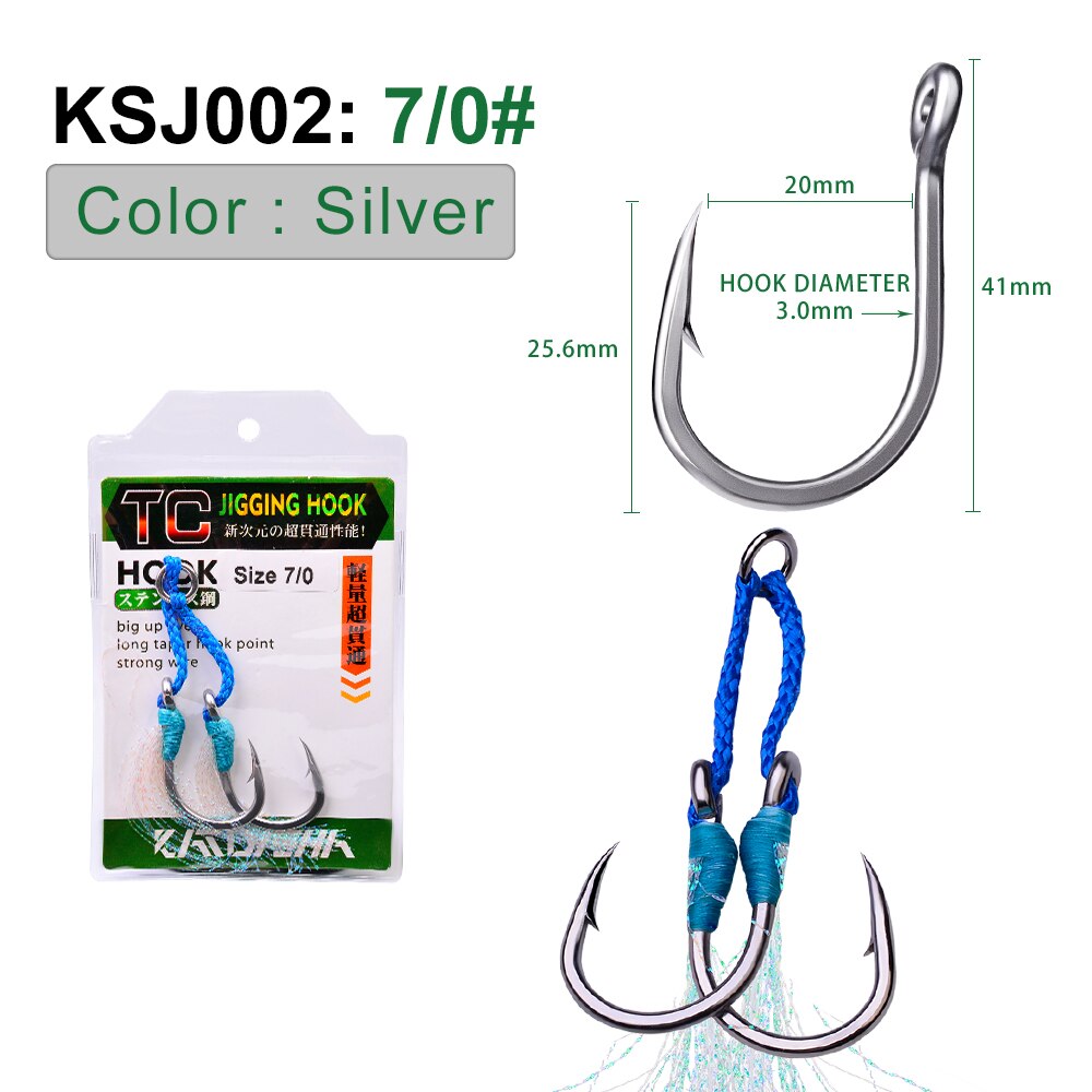 PROBEROS-anzuelos dobles de acero inoxidable, 1 paquete, 1/0-3/0-5/0-7/0-9/0 #, pesca con plumas: 7 0-1Pack