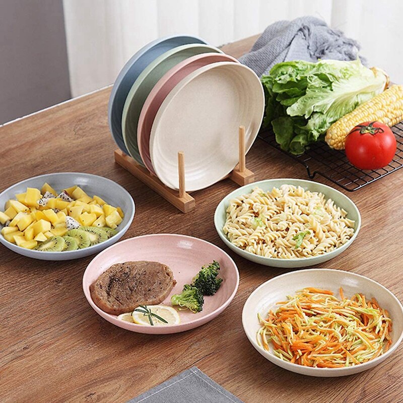 Pratos de palha de trigo leve-pratos e placas conjuntos para crianças criança e adulto, 9 Polegada, 4 pacote