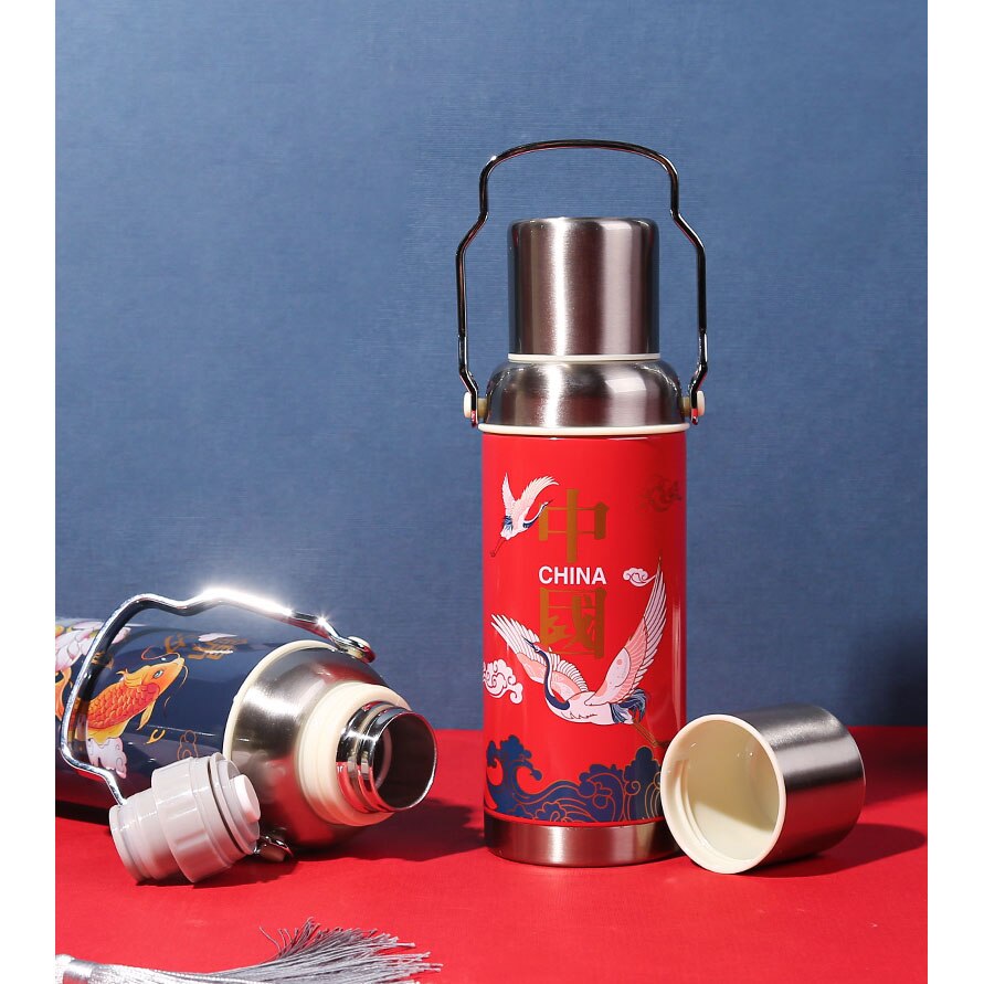 Thermos 304 Stainless Steel Vintage Thermos Flask Household Large Capacity Open Nostalgic Retro Water Tea Bottle