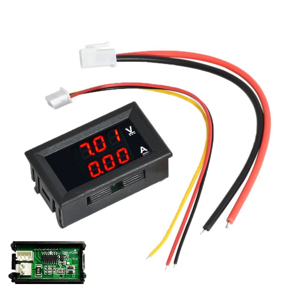 Dc 100v 10a voltmeter amperemeter blå + rød led forstærker dobbelt digital volt meter gauge: 10a- rød-rød