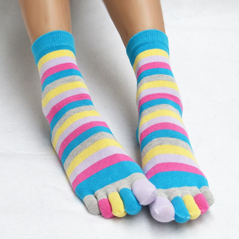 Piger fem-fingerede sokker calcetines bomuld afslappet bløde sokker med tæer farverige kvindelige stribe bugsering sokker