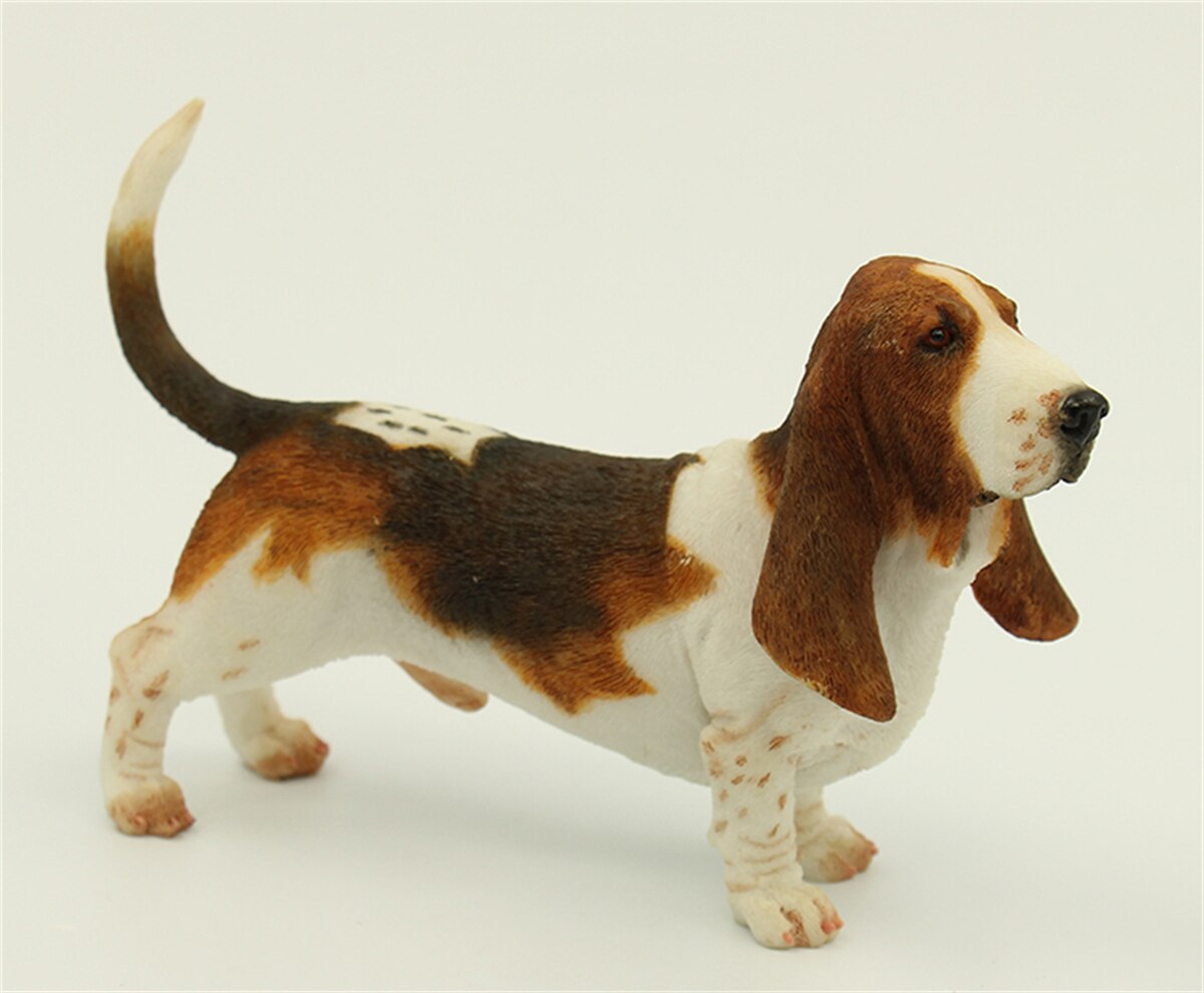 JJM French Basset Hound Dog Model Pet Animal Figure Toy Collector Decor Kid Crafts Souvenirs Sculpture Simulation Unisex