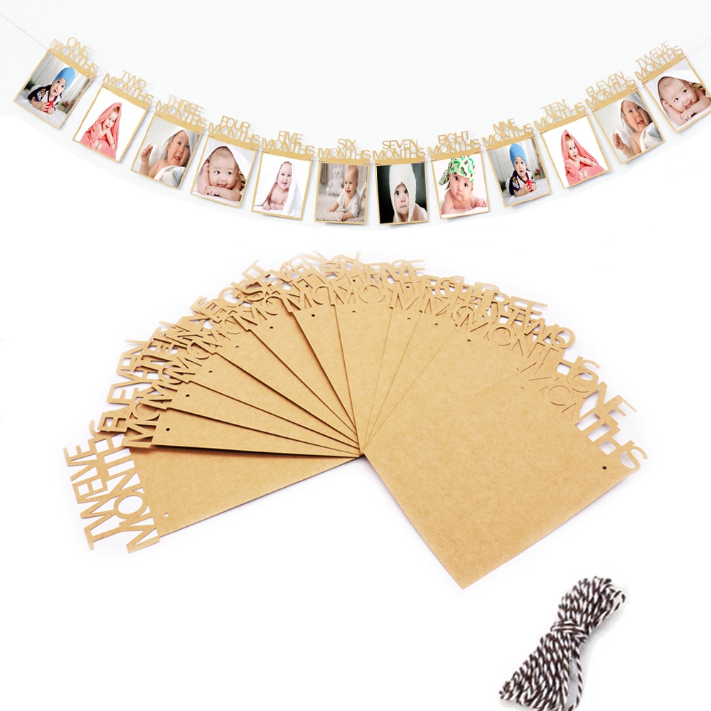 1-12 Month Baby Photo Frame Hanging Photo Banner Monthly Photo Wall Photo Frame for Baby Shower Birthday Party Home Decoration