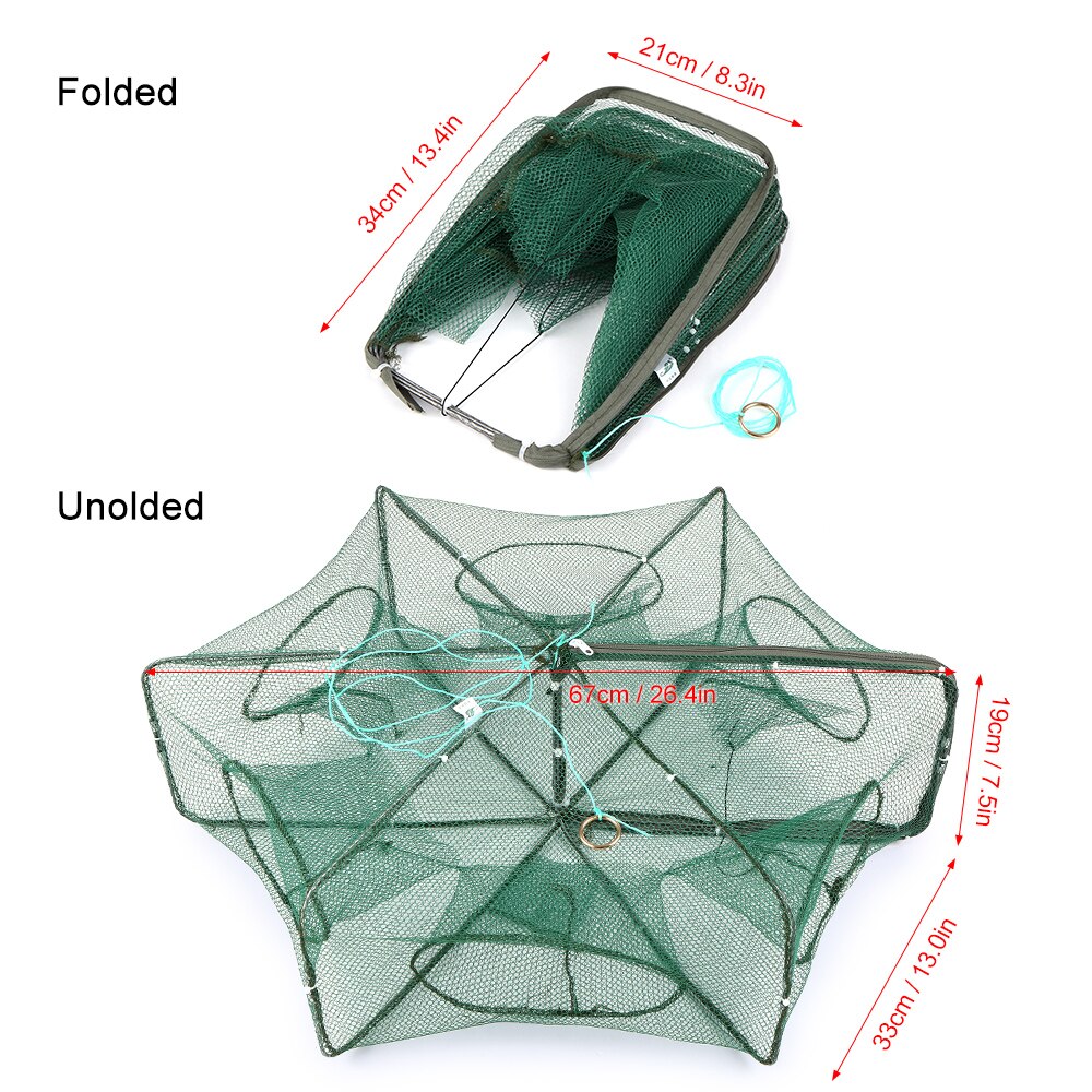 Filet de pêche pliable hexagone 6 trous filet de pêche piège à écrevisses piège à crabe méné appâts filet à mailles pour la pêche à la carpe