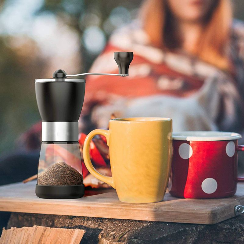 Eleg-manuel kaffekværn, keramisk kaffemølle, justerbar maling, glaskrukke, bygget til at holde, top bedømt