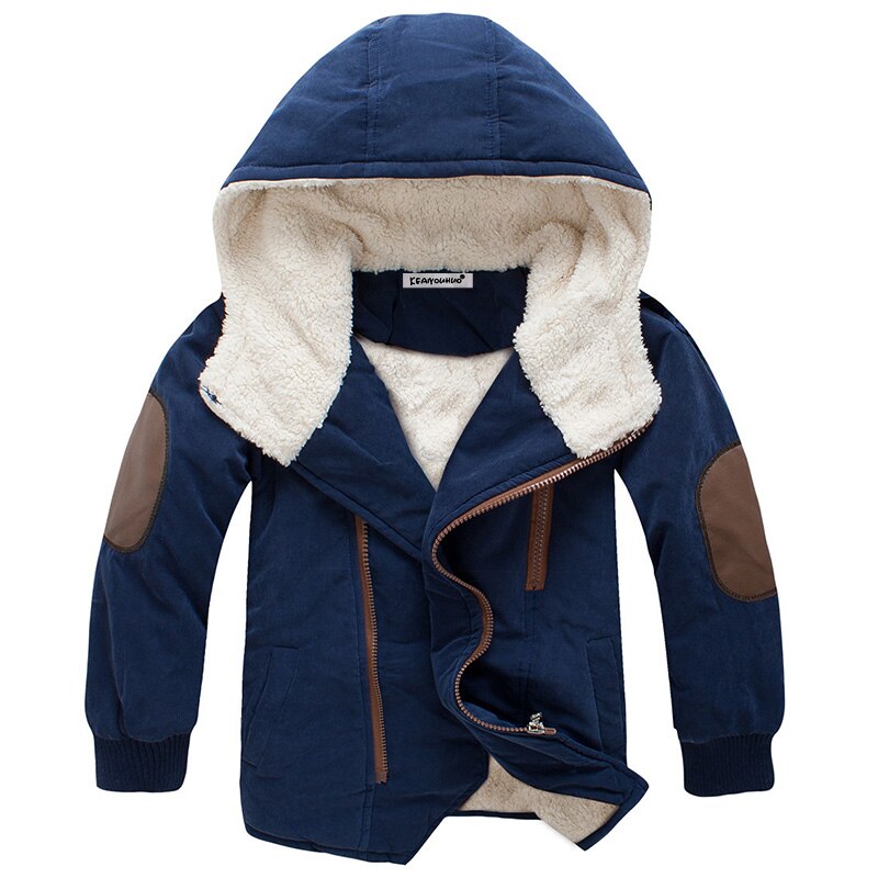 Winter Thick Boys Jackets Warm Clothes Children Jacket Plus Velvet Padded Jacket Boy Hooded Jackets Mid-length Snowsuit: navy blue / 6T