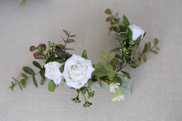 Dower me blanco Floral nupcial accesorios pelo peineta verde hoja dama de honor pelo corona boda tocado: hair wreath