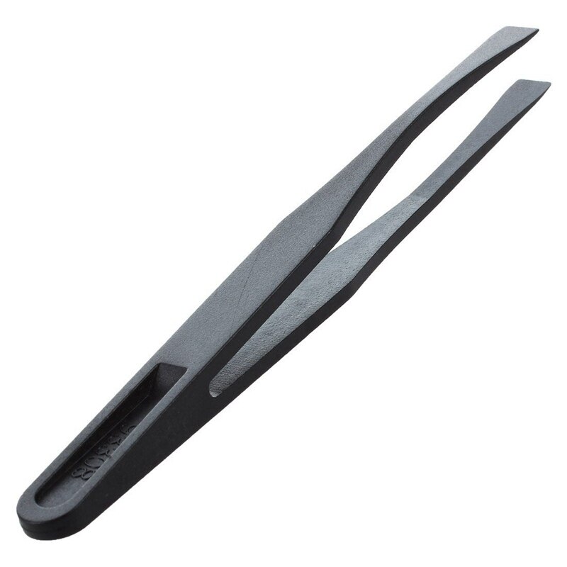 4 Pcs Tweezers: 3 Pcs 115mm Long Flat Tip Black Tweezers &amp; 1 Pcs Manual Tool Plastic Flat Tip Anti-Static Tweezers