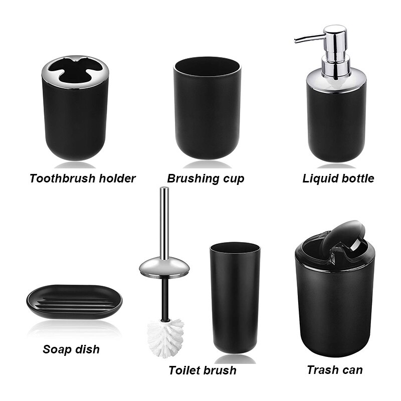 Goalone 6 stk / sæt luksus badeværelse tilbehør plast tandbørsteholder kop sæbedispenser opvask toiletbørsteholder skraldespand sæt