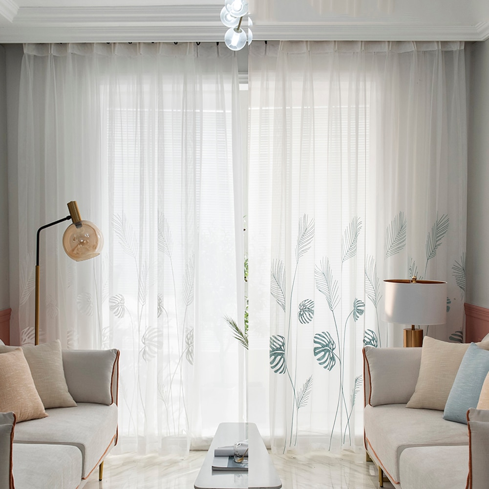 Palmblad Windows Tule Gordijnen Woonkamer Slaapkamer Screening Garen Gordijnen