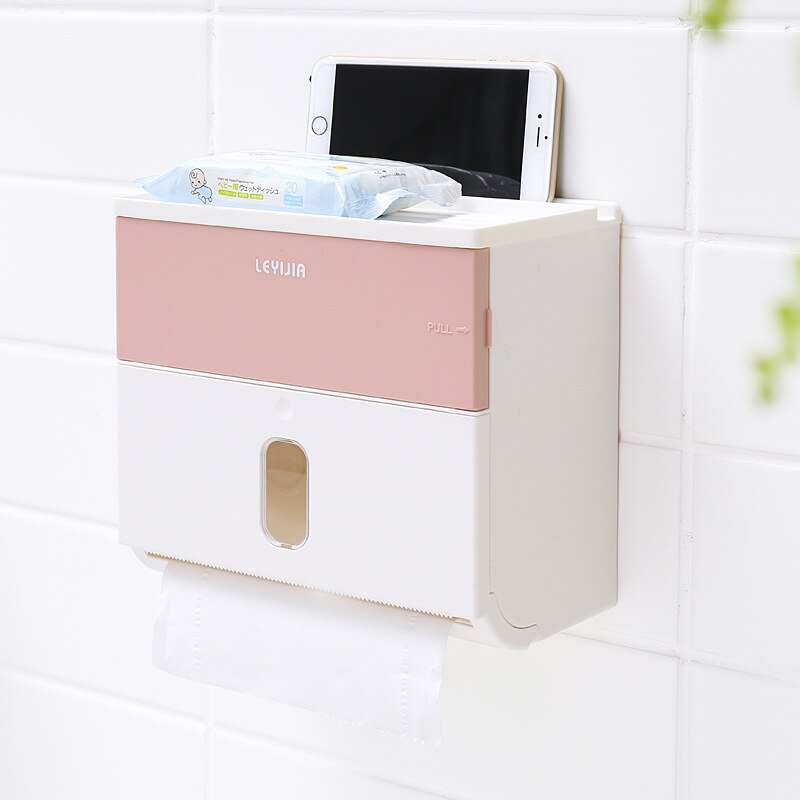 Wall Mounted Toilet Paper Holder,Waterproof Tissue Box,Bathroom Paper Towel Holder with Storage Box - Toilet Paper Dispenser: B-pink