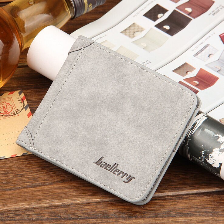 Baellerry – portefeuille Vintage en cuir Nubuck pour hommes, porte-cartes de crédit: Gray Horizontal