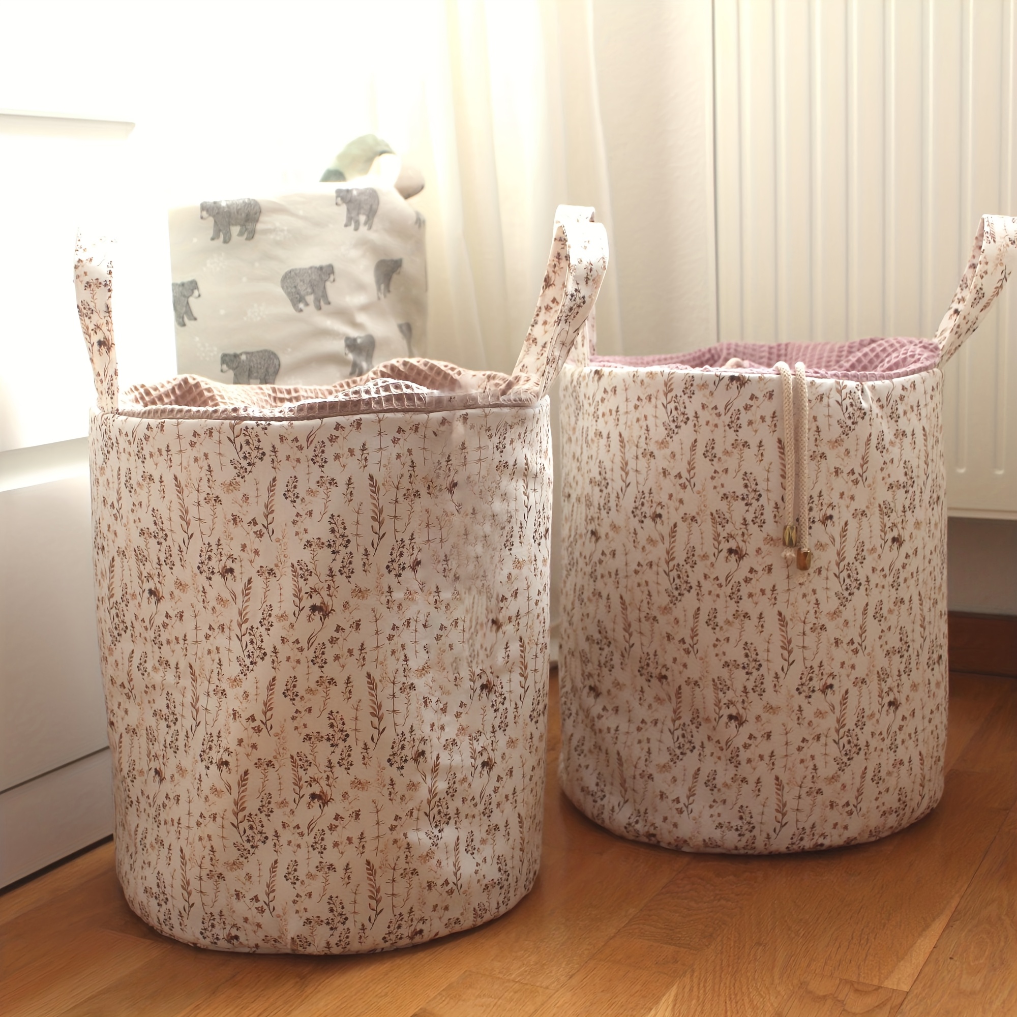 Stoffen opbergmand met grote capaciteit, 2 maten, decoratieve organizerbak met kleurrijk blad, vintage print, opvouwbare wasmand