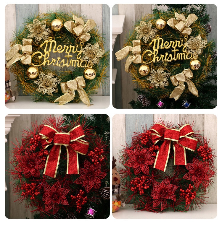Kerstkrans deur wandhanger slinger ornament huisdecoratie kerstkrans strik kunstmatige decoratie 40cm