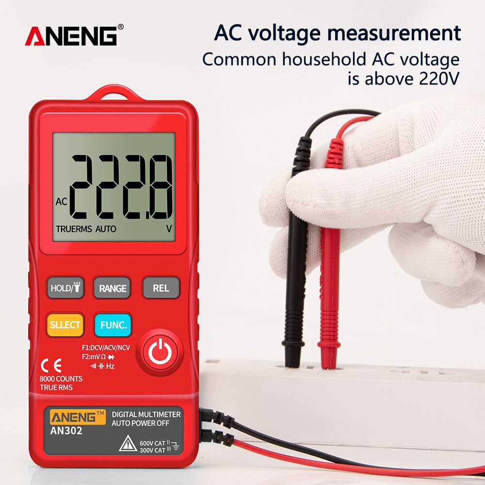 Aneng  an302 true rms digital multimeter tester 8000 teller en multimetro transistor testere bananaligator peak kabel meter