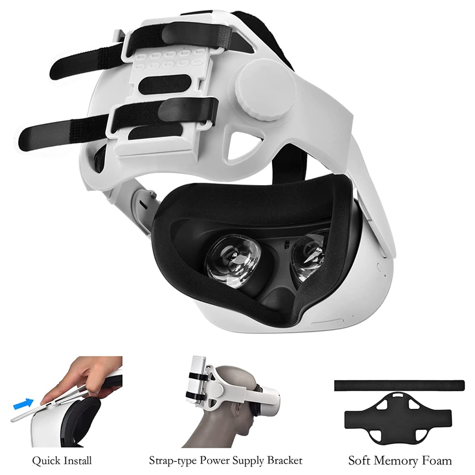 Upgraded Elite Head Strap For Oculus Quest 2 Accessories Adjustable Release Head Pressure Halo Strap With Battery Holder