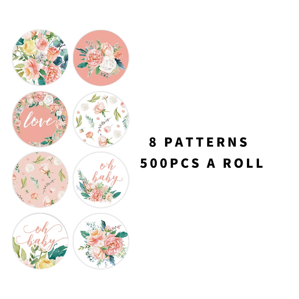 500 Pcs Roze Bloem Stickers Rolls Voor Liefde Oh Baby Leuke Stickers Etiketten Voor Wedding Party Scrapbooking Enveloppen Seal Stickers