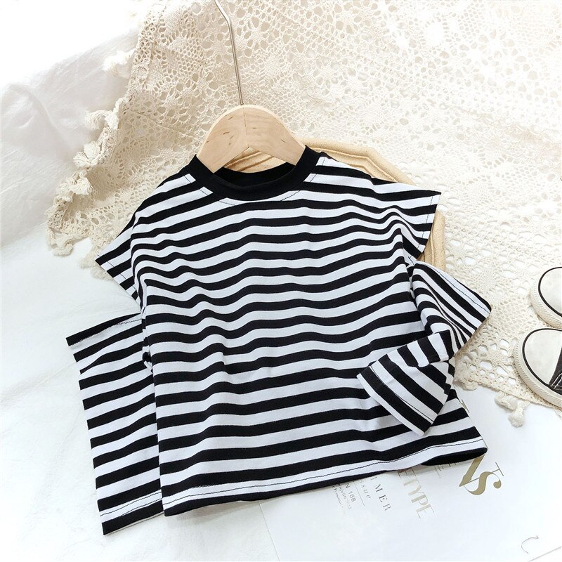 Fall Shirts for Girls Stripes Off The Shoulder Long Sleeve Tops Korean Toddler Kids Clothes Little Girl Costume: 4T