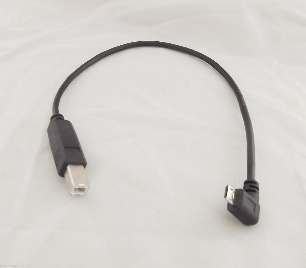 1 pcs USB 2.0 B Male Plug Naar USB Micro 5 Pin Male Haaks Adapter Kabel 25 cm