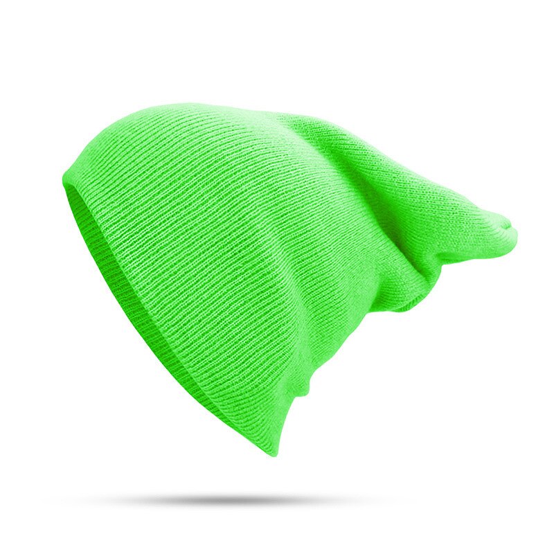 Gorro de invierno cálido liso con puños para hombre y mujer, gorro de esquí con estampado de Calavera, elástico suave, para uso diario,: fluorescent green