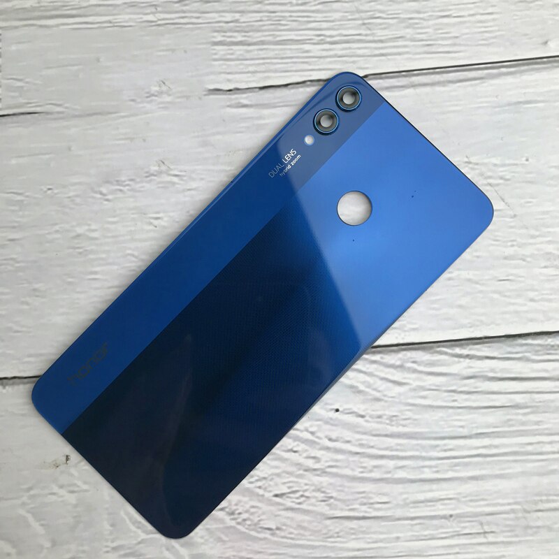 Capa de vidro traseira para huawei honor 8x bateria capa traseira habitação porta painel caso para honor 8x bateria capa com câmera lente: NormalBlue With Lens