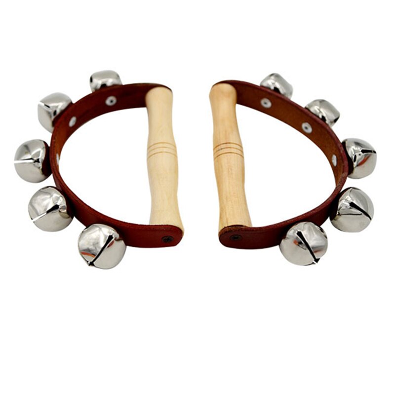 Orff-instrumente 5-Glocken Stock Shaker Schlagzeug Instrument Leder + holz Hand glocke Tanz requisiten Baby rammelaars handvat