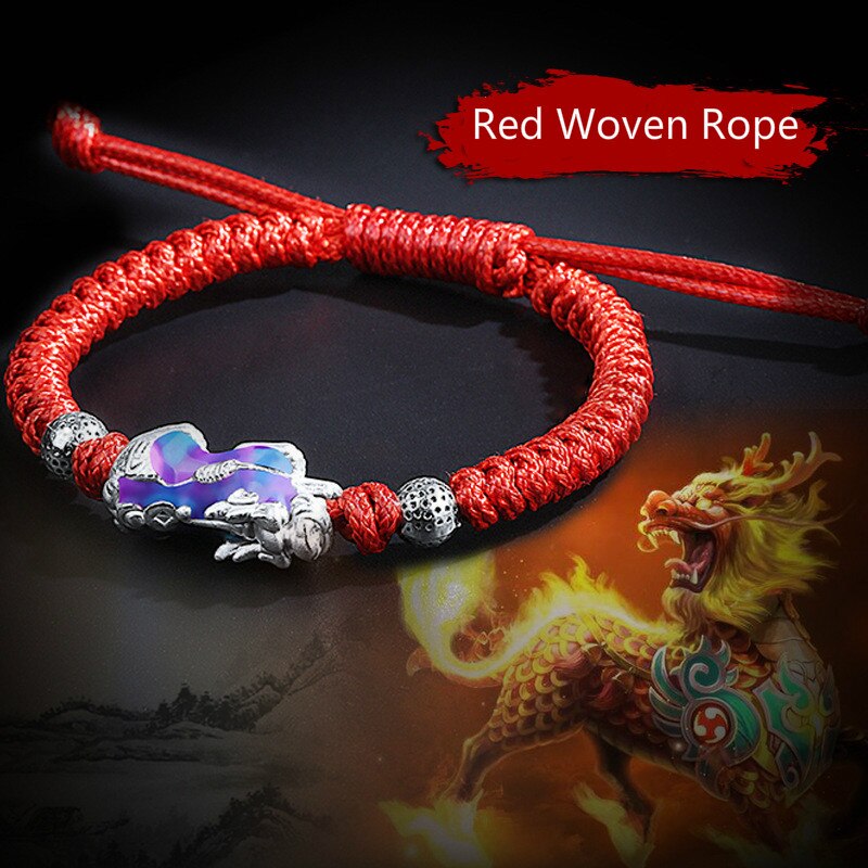 Bracelet Copper Plating Silver Color The PIXIU Animal Red Rope Hand Woven Rope Han Edition Personality Bracelet