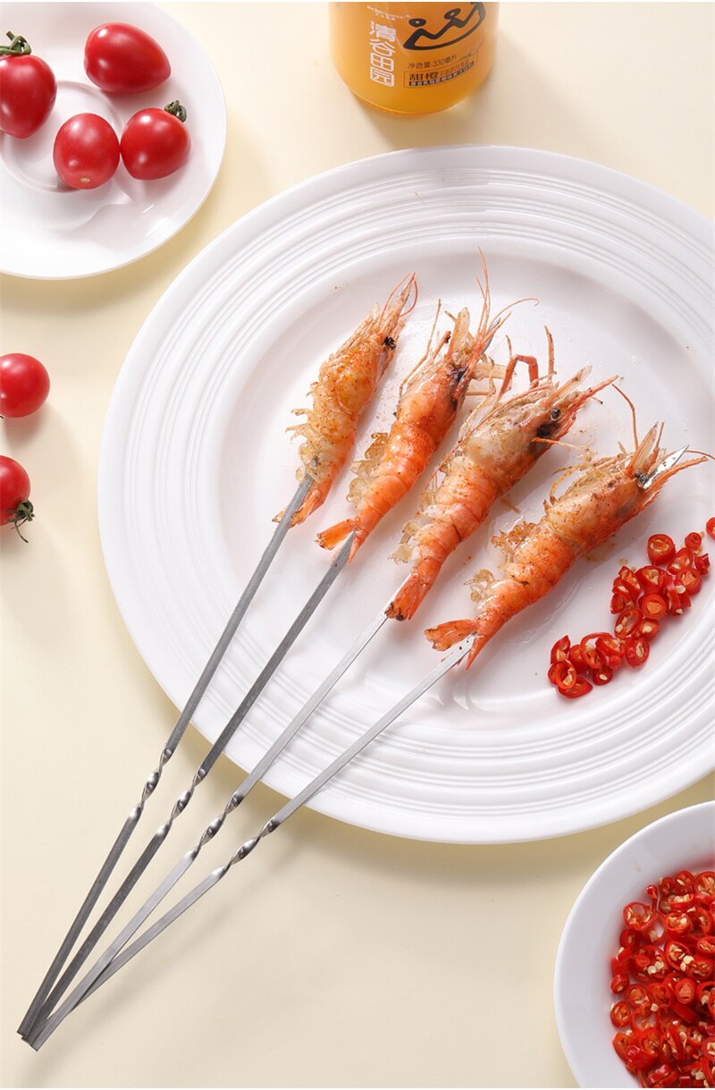 Stainless Steel BBQ Tools Barbecue Skewers Thick Reusable Flat Meat Bbq Needle Stick For Outdoor Camping Picnic Barbeque Tool