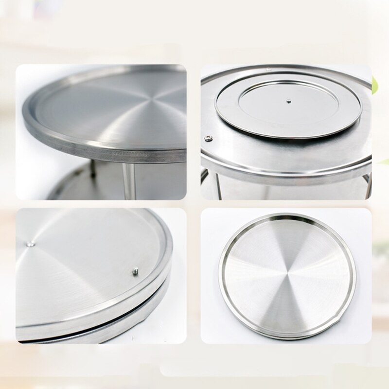 Stainless Steel 2-layer 360 Degree Rotation Lazy Susan Kitchen Spice Storage Rack Cabinet Seasoning Bottle Organizer