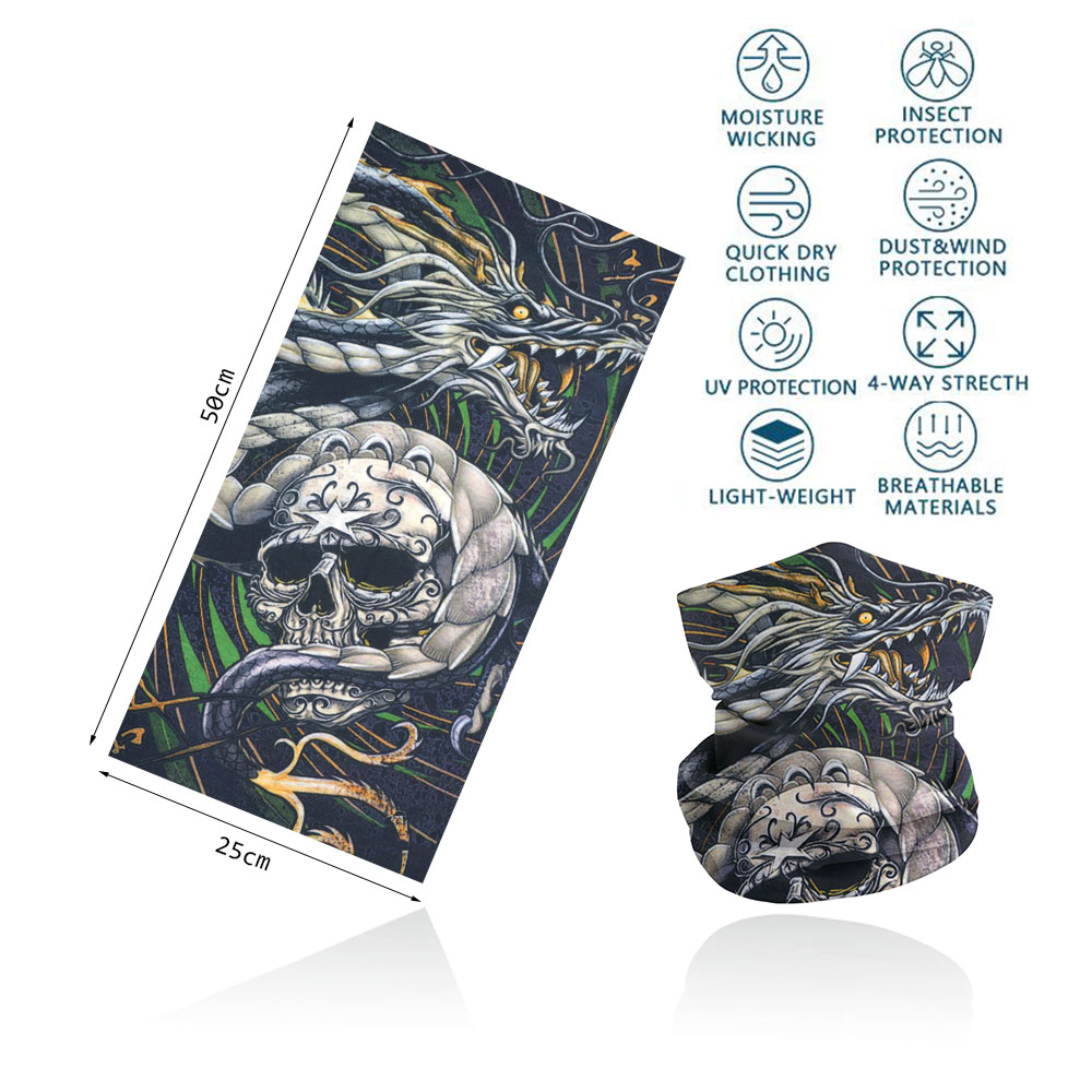 Bandana visage crâne pour cyclisme randonnée pêche Protection UV guêtre de cou à séchage rapide hommes femmes squelette impression foulard cagoule: GRIS