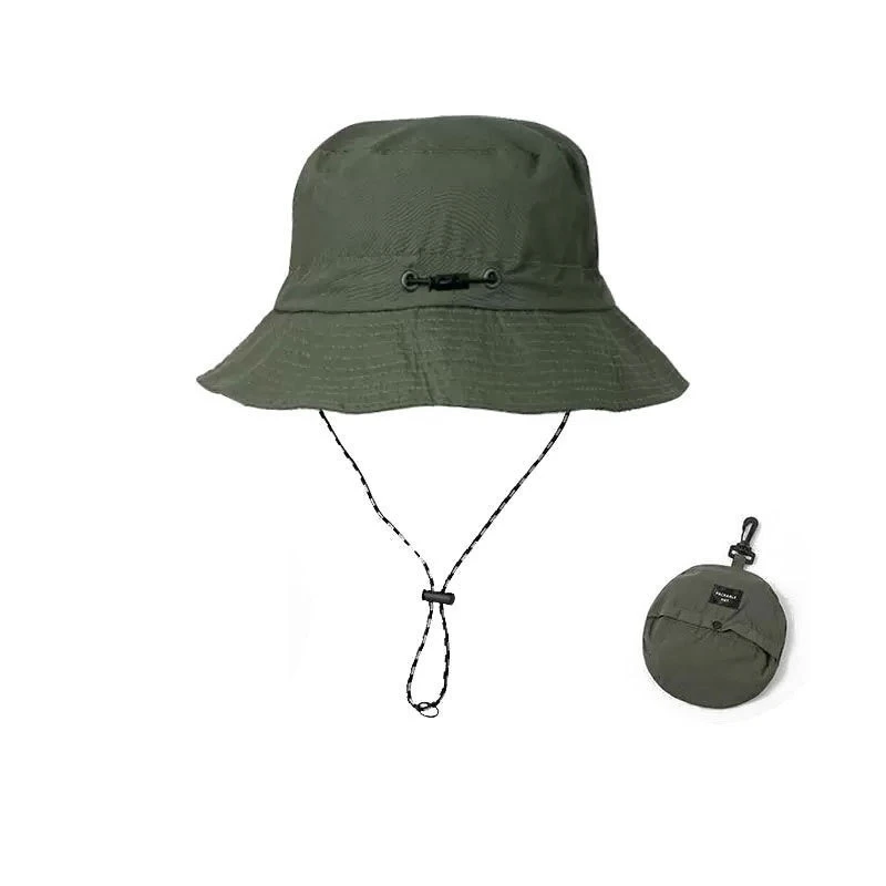 Chapeau seau d'extérieur, casquette tout-en-un pliable et à séchage rapide pour la pêche, la randonnée, le sport, de voyage compacte 4 saisons avec cordon de serrage: vert militaire